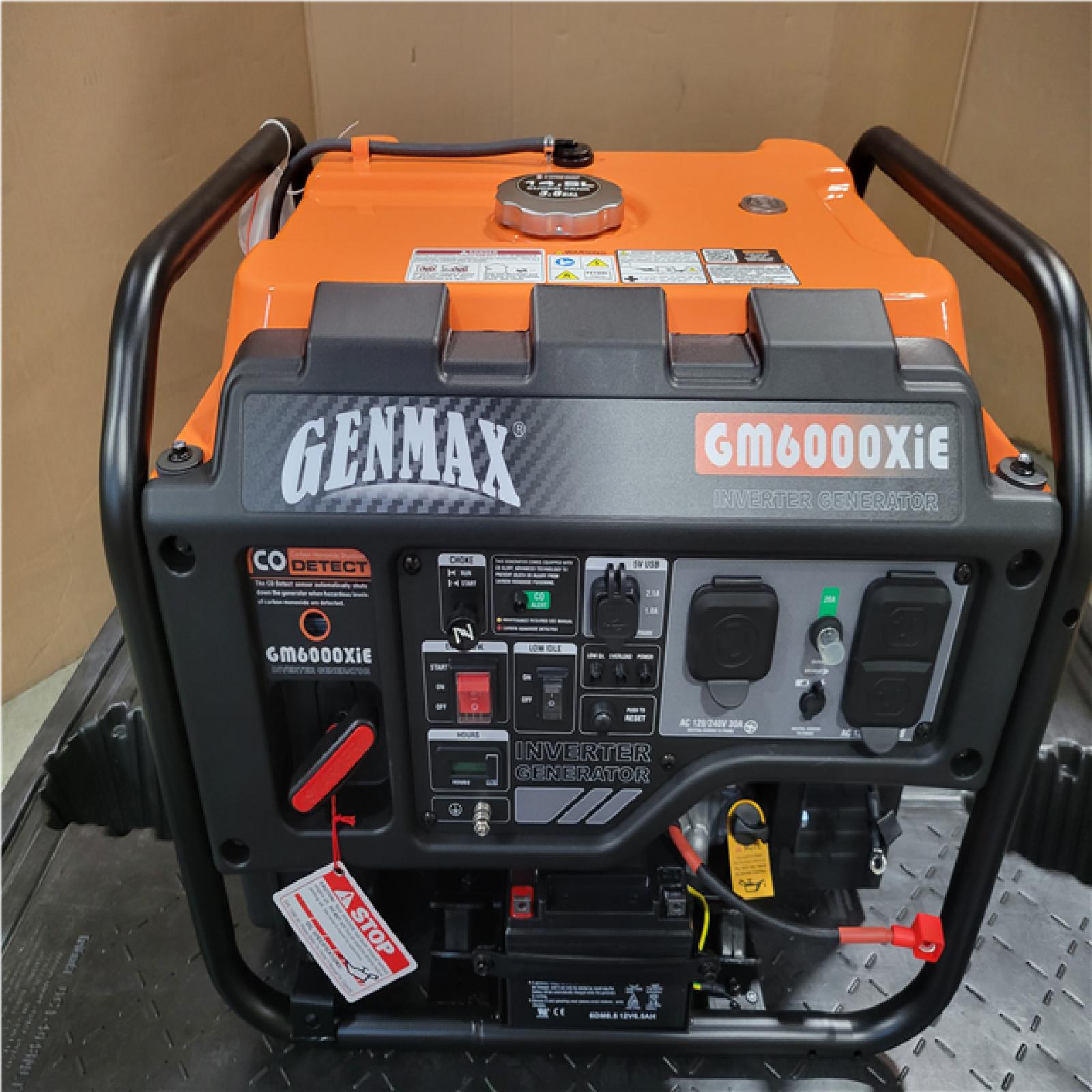 CALIFORNIA AS-IS GENMAX 6 000 STARTING WATT/ 5 250 RUNNING WATT INVERTER GENERATOR W/ ELECTRIC START