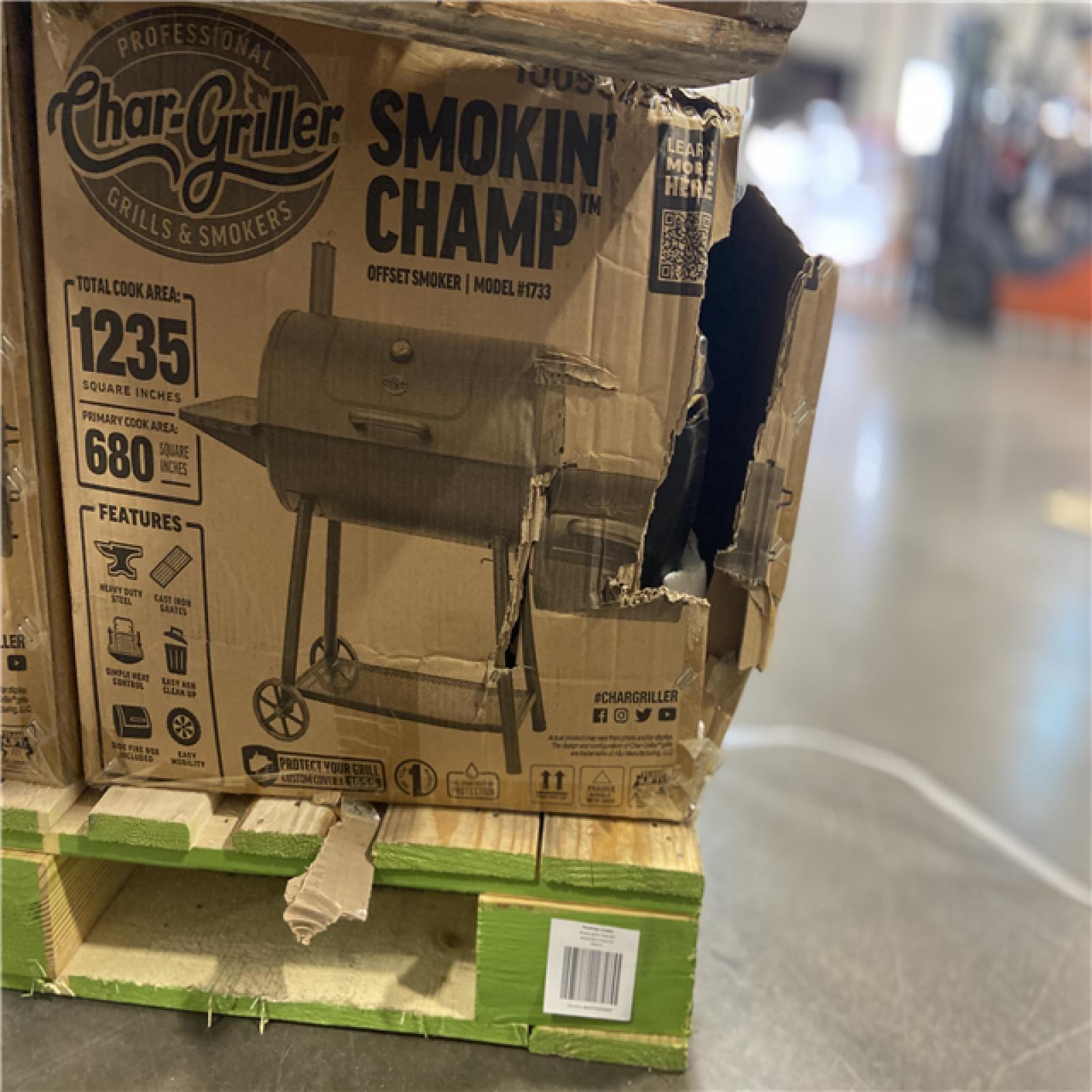 DALLAS LOCATION - Char-Griller Smokin' Champ Charcoal Grill Offset Smoker in Black