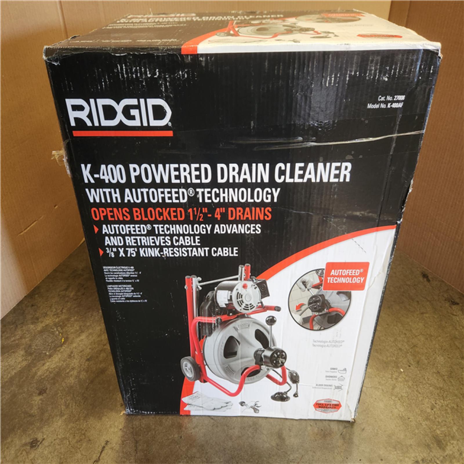 Phoenix NEW RIDGID K-400 AutoFeed Drain Cleaning Snake Auger 120-Volt Drum Machine and C-32IW 3/8 in. x 75 ft. Cable + Tool Set & Gloves (SEALED)