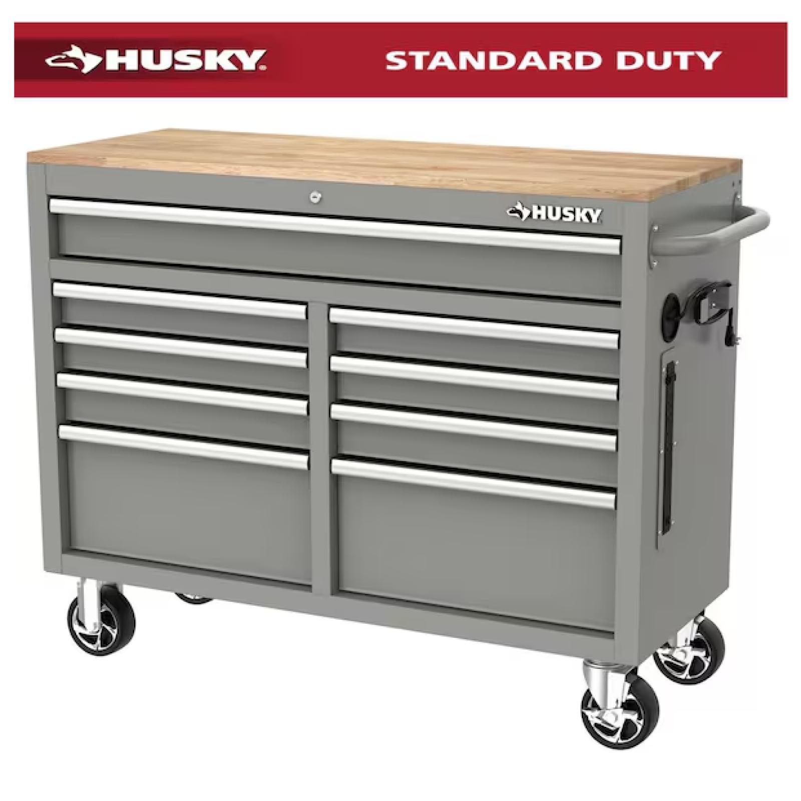DALLAS LOCATION - Husky 9-Drawer Tool Storage 46 in. W Gloss Gray Mobile Workbench Cabinet