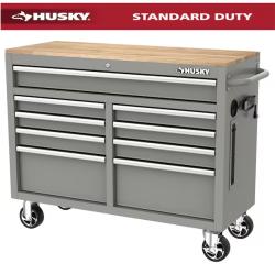 DALLAS LOCATION - Husky 9-Drawer Tool Storage 46 in. W Gloss Gray Mobile Workbench Cabinet