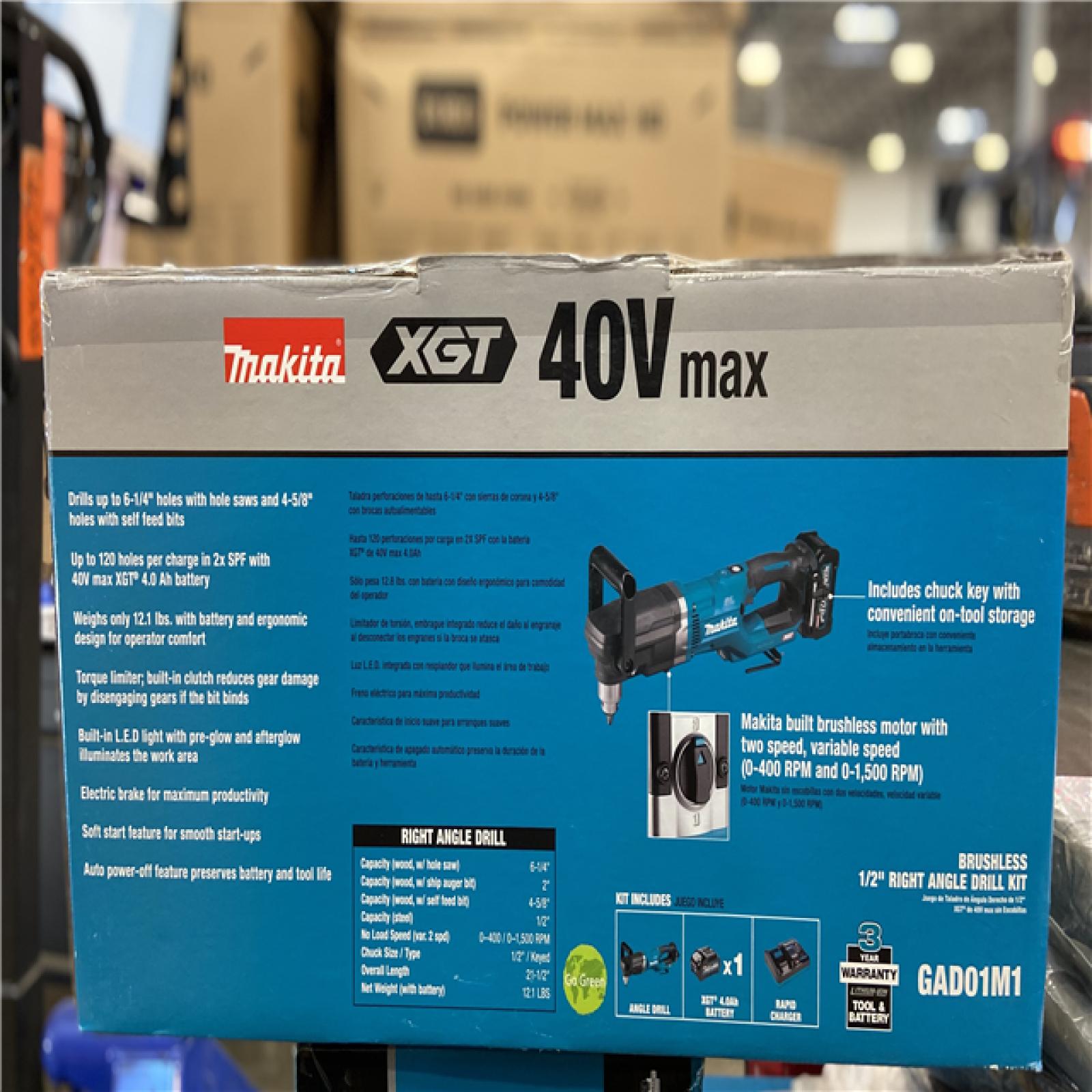 NEW! - Makita 40V max XGT Brushless Cordless 1/2 in. Right Angle Drill Kit (4.0Ah)