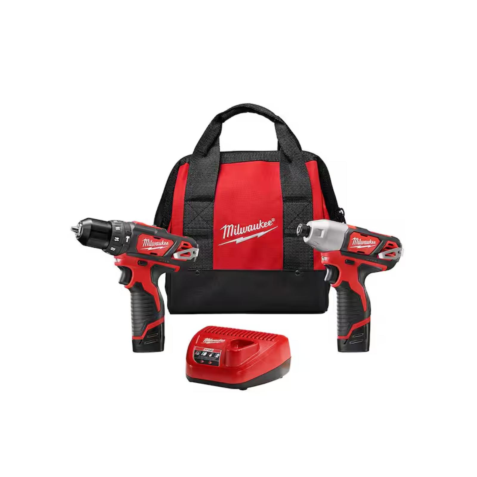NEW! -  Milwaukee M12 12V Lithium-Ion Cordless Hammer Drill/Impact Driver Combo Kit (2-Tool) with (2) 1.5Ah Batteries  Charger & Bag