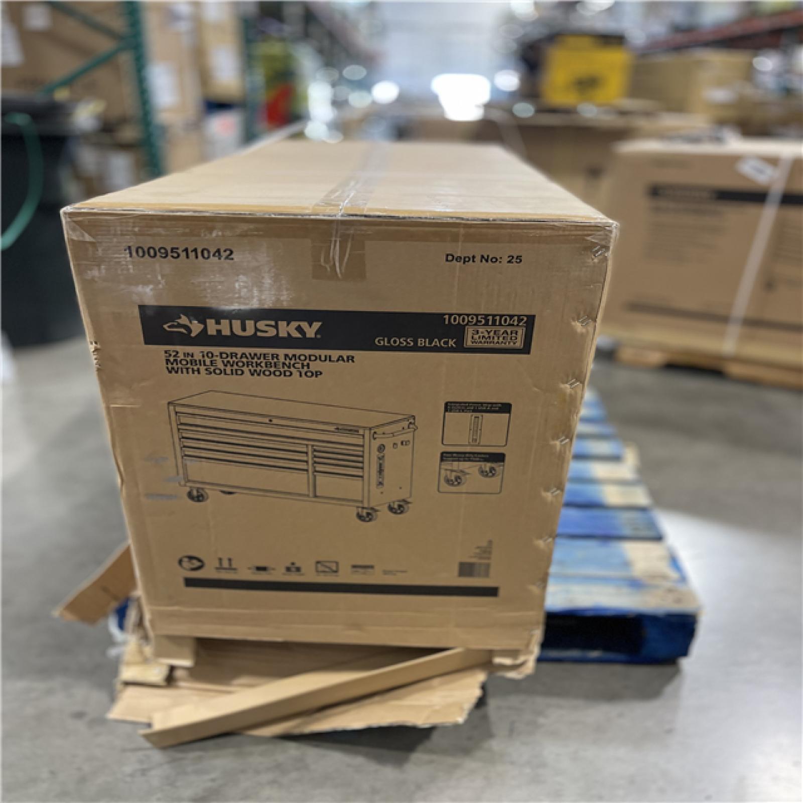 DALLAS LOCATION -  Husky Modular Tool Storage 52 in. W x 20 in. D Standard Duty Black Mobile Workbench Cabinet