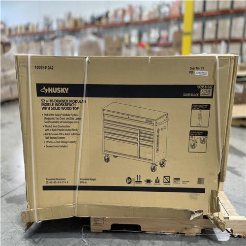 DALLAS LOCATION- AS-IS 52IN 10-DRAWER MODULAR MOBILE WORKBENCH WOOD TOP GLOSS BLACK