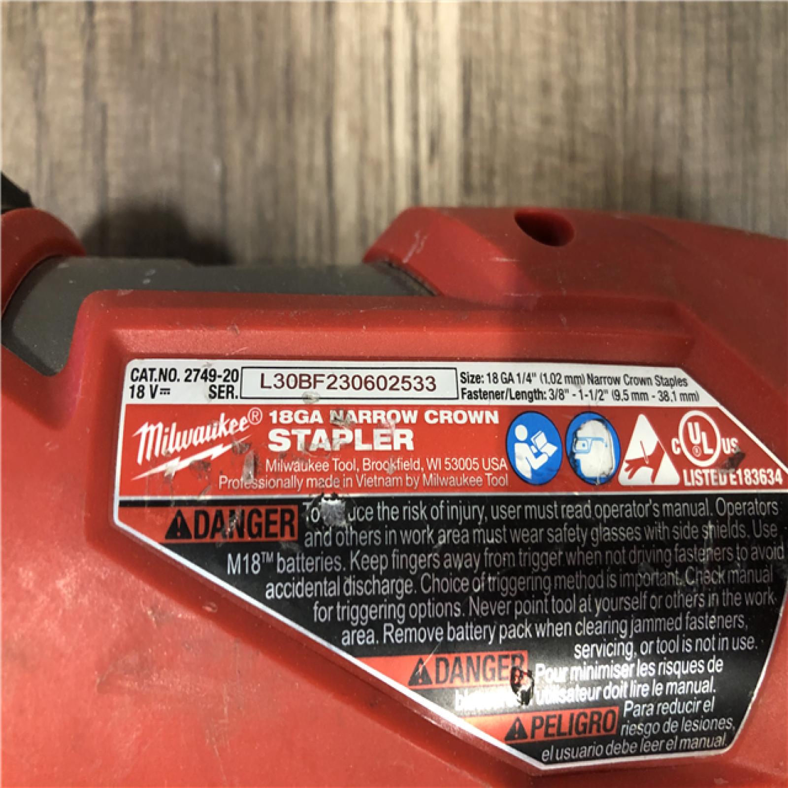 AS-IS Milwaukee FUEL 18-Volt Lithium-Ion Brushless Cordless 18-Gauge 1/4 in. Narrow Crown Stapler (Tool-Only)