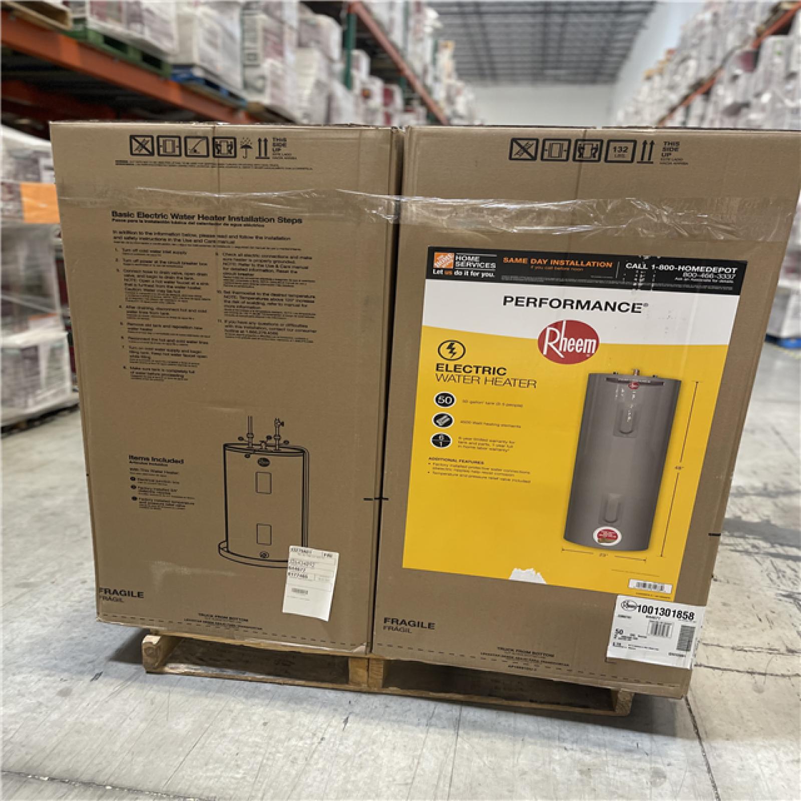 DALLAS LOCATION- Rheem Performance 50 Gal. Electric Water Heater PALLET (4 Units)