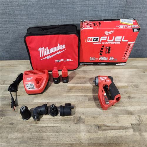 HOUSTON LOCATION - AS-IS Milwaukee M12 FUEL 12V Lithium-Ion Brushless Cordless 4-in-1 Installation 3/8 in. Drill Driver Kit with 4-Tool Heads