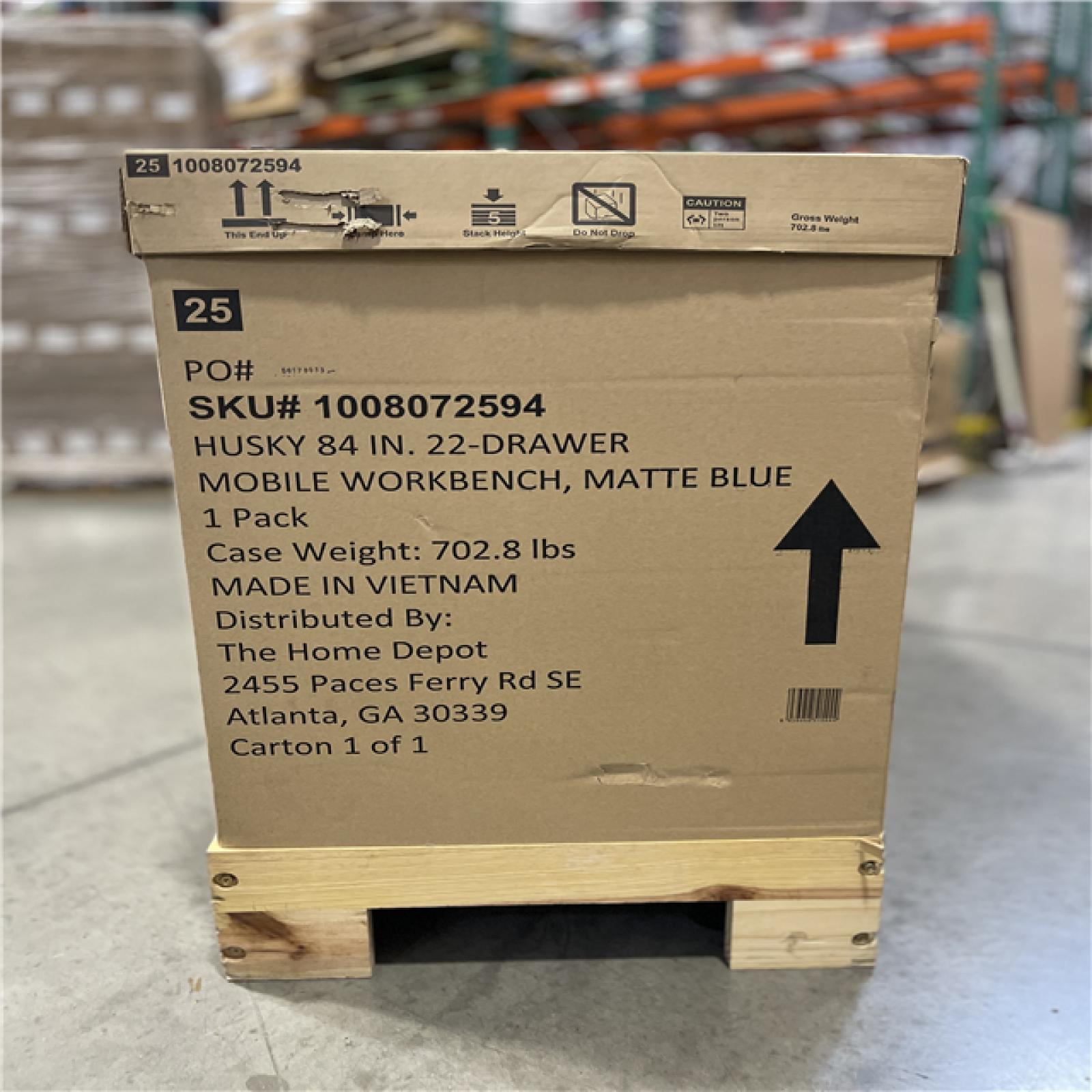 DALLAS LOCATION - Husky Tool Storage Heavy Duty 84 in. W x 24 in. D Matte Blue Mobile Workbench Cabinet