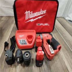 AS-IS Milwaukee M12 FUEL 12V Lithium-Ion Brushless Cordless 4-in-1 Installation 3/8 in. Drill Driver Kit with 4-Tool Heads