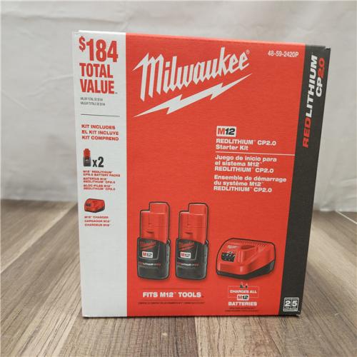NEW- Milwaukee M12 12V Lithium-Ion Compact 2.0 Ah Battery Pack (2-Pack) Starter Kit with Charger