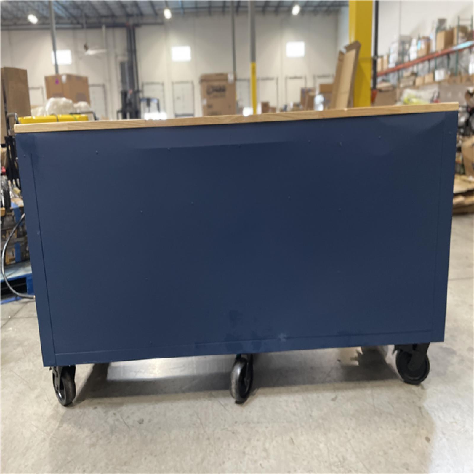 DALLAS LOCATION- AS-IS HUSKY 72 in.W x 24 in.D Heavy Duty 18-Drawer Adjustable Height Mobile Workbench MATTE BLUE W/ WOODTOP