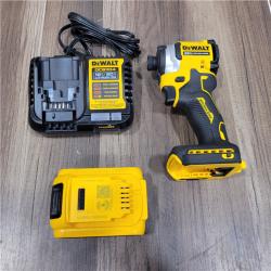 AS-IS DEWALT ATOMIC 20V MAX Lithium-Ion Cordless 1/4 in. Brushless Impact Driver Kit, 5 Ah Battery, Charger, and Bag