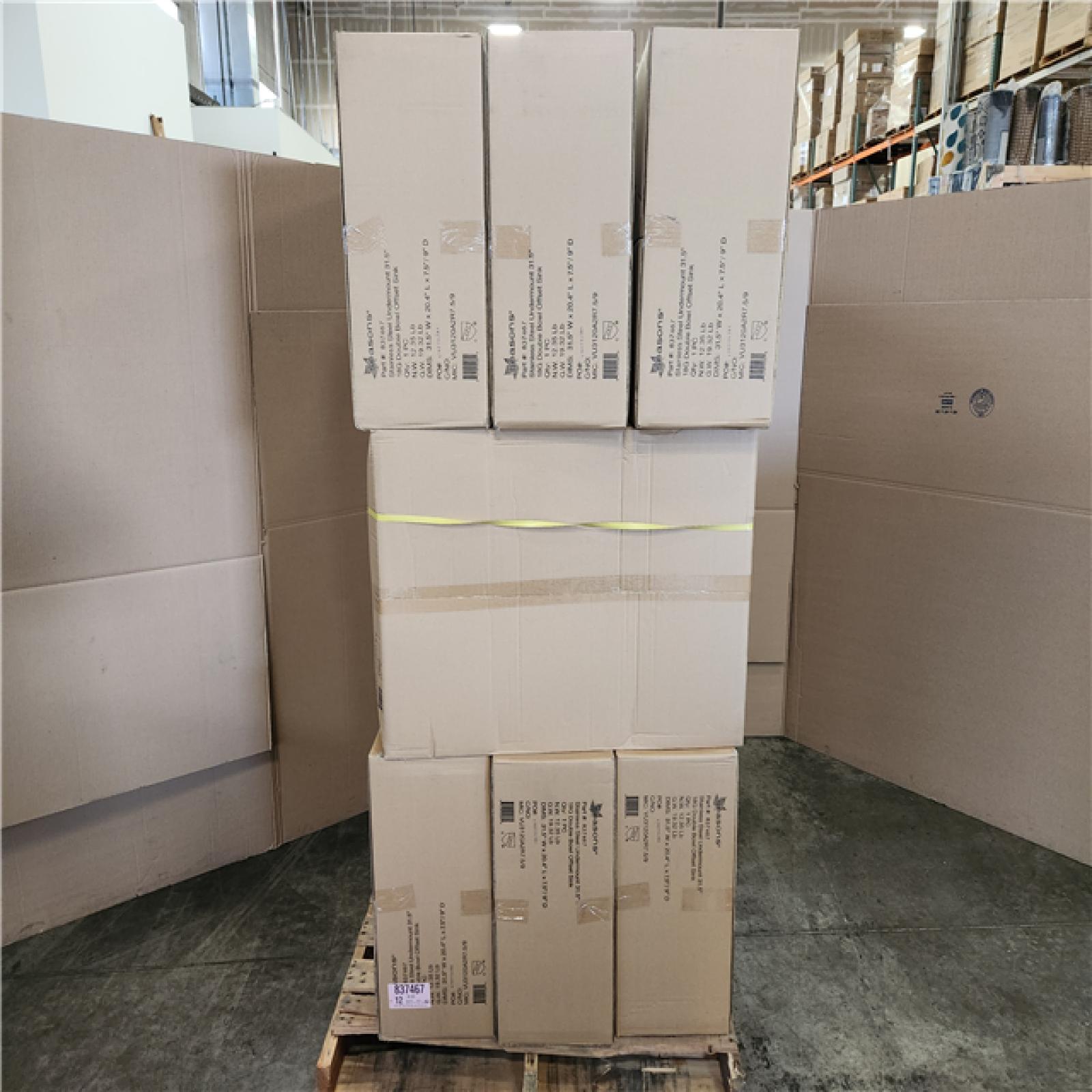 Phoenix Location NEW Seasons Stainless Steel Undermount 31 18G Double Bowl Offset Sink Pallet (12 Total) SEALED