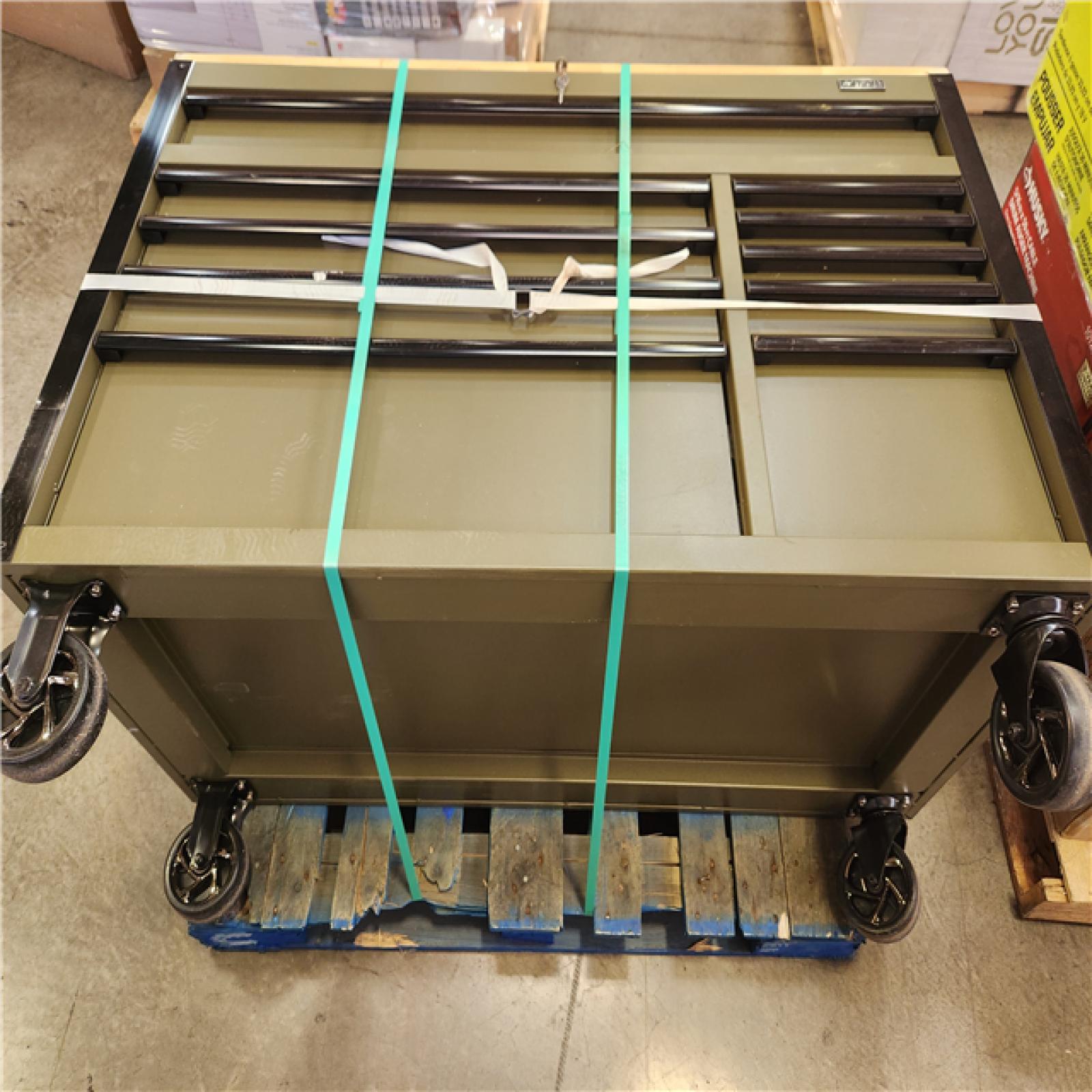 Phoenix Husky Limited Edition 52 in. x 24.5 in. D 10-Drawer Army Green Mobile Workbench with Solid Wood Top