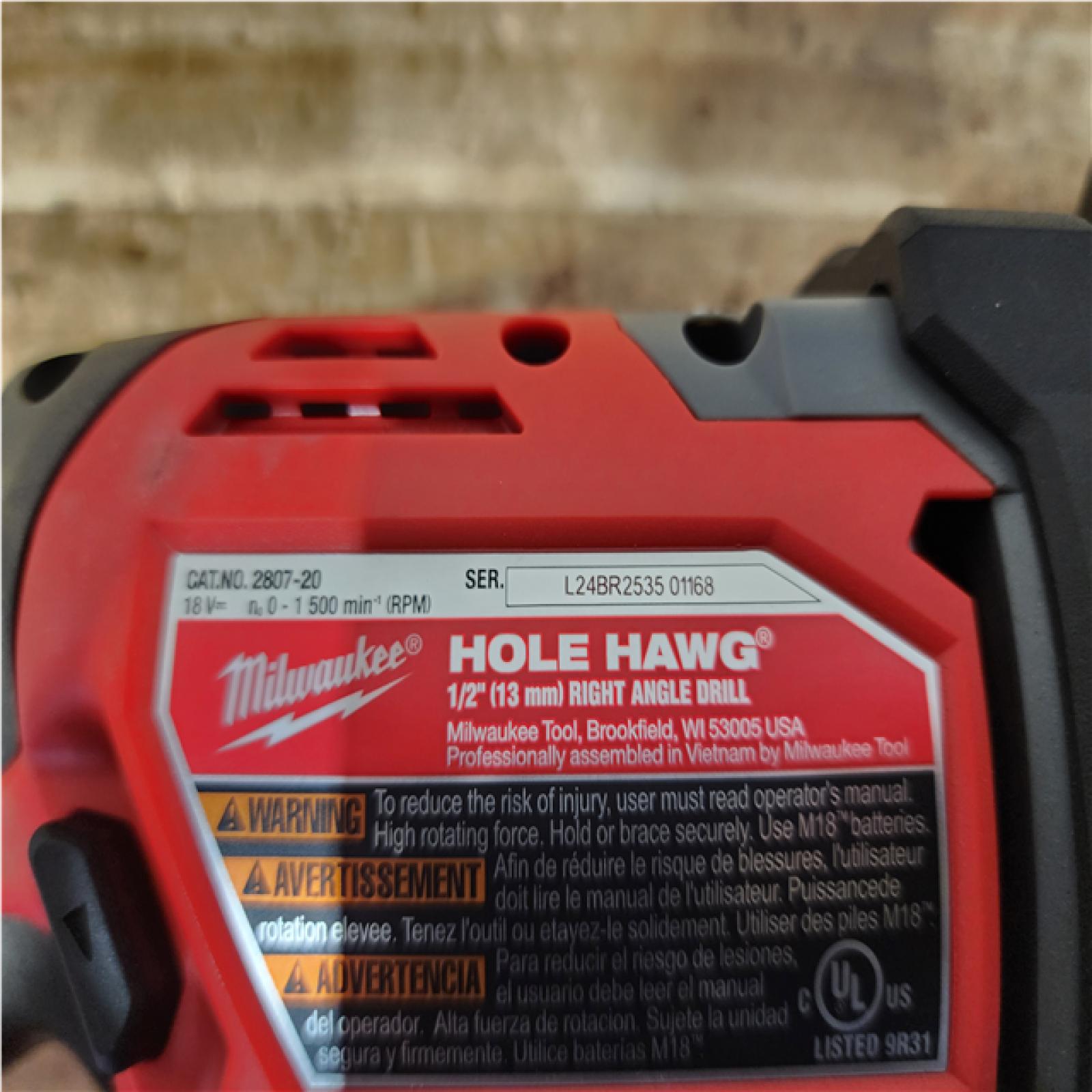 Houston Location AS-IS Milwaukee FUEL GEN II 18V Lithium-Ion Brushless Cordless 1/2 in. Hole Hawg Right Angle Drill (Tool-Only)