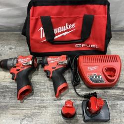AS-IS Milwaukee FUEL 12-Volt Lithium-Ion Brushless Cordless Hammer Drill and Impact Driver Combo Kit