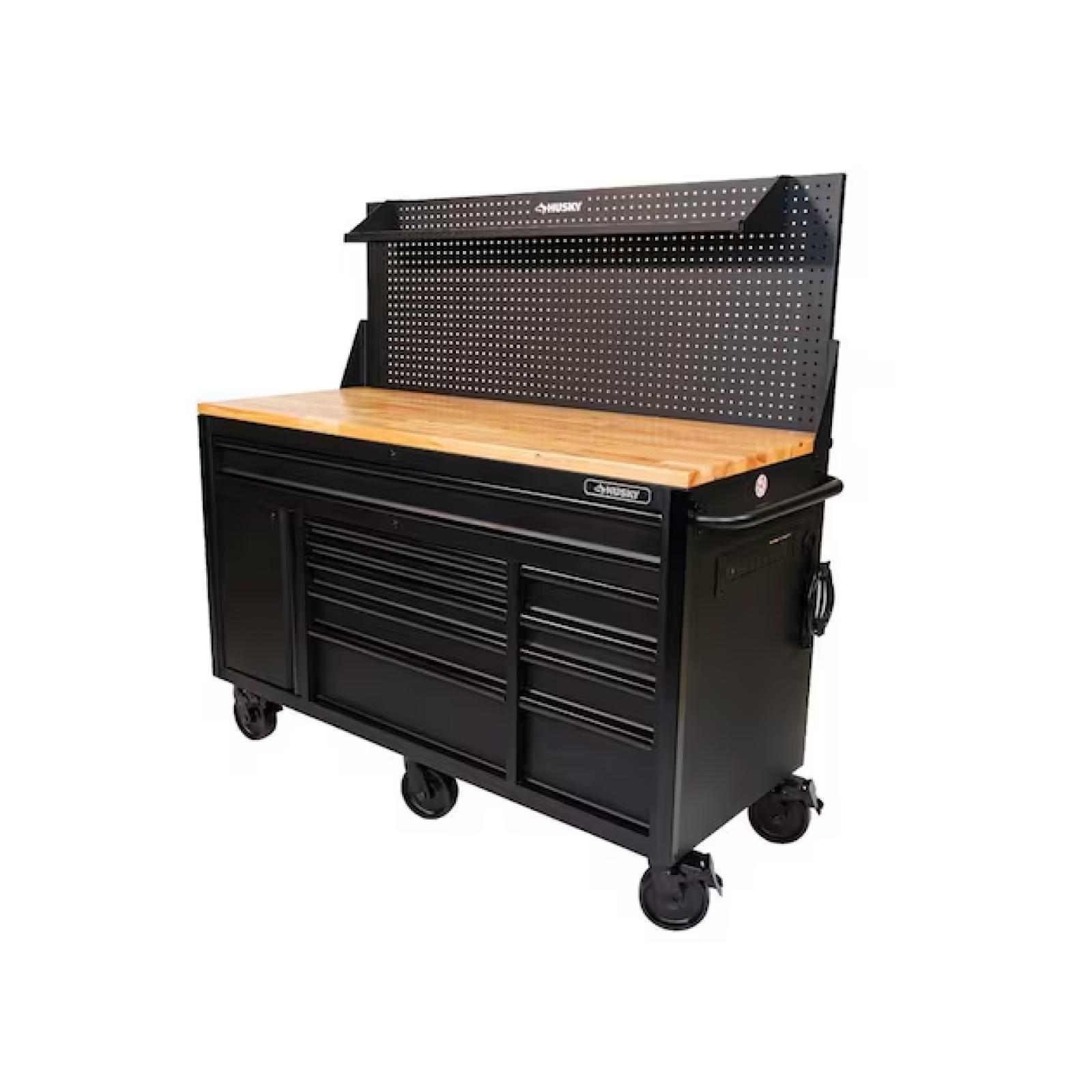 DALLAS LOCATION- AS-IS HUSKY 61 in. W x 26 in. D Heavy Duty 10-Drawer 1-Door Mobile Workbench