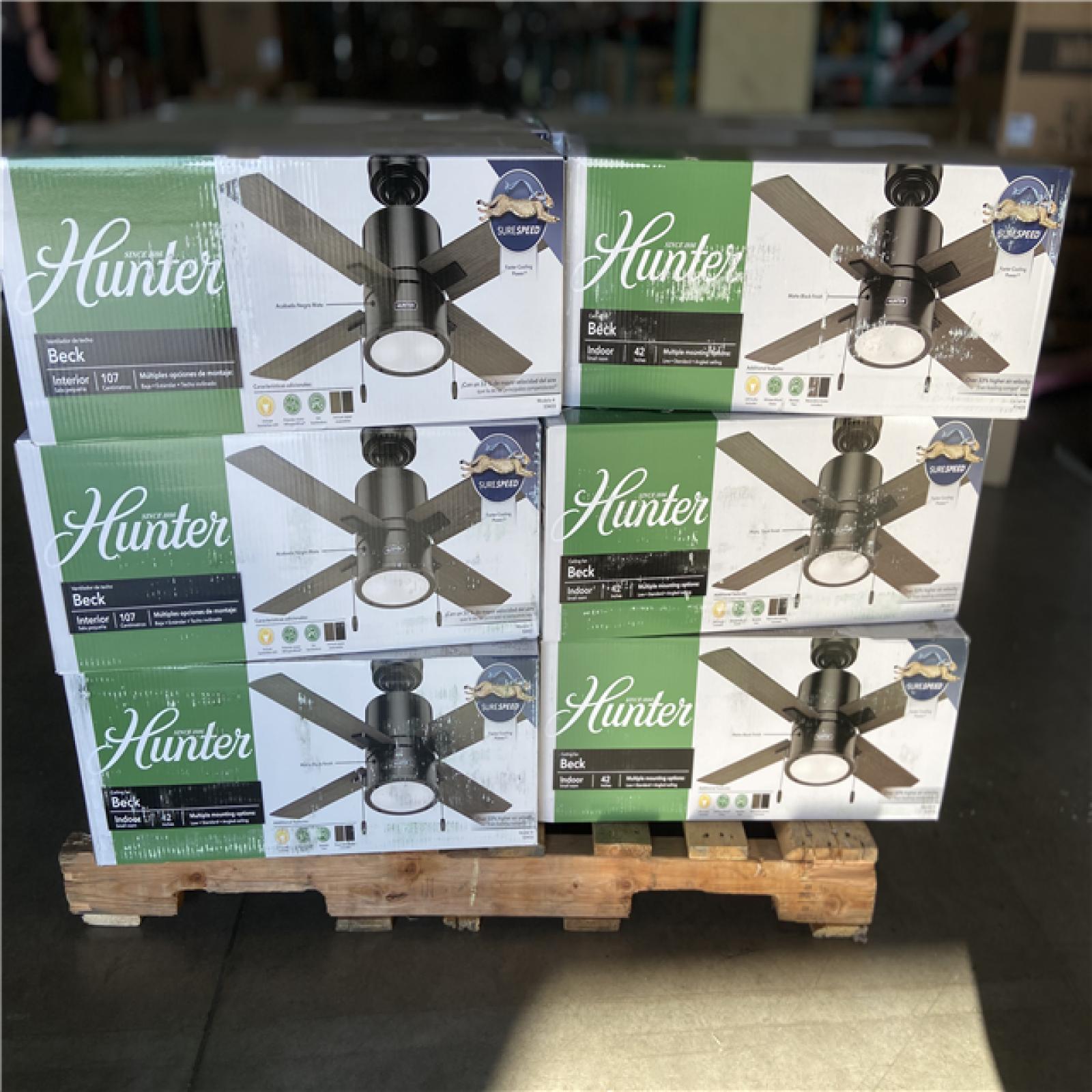 DALLAS LOCATION - Hunter Beck 42 in. LED Indoor Matte Black Ceiling Fan with Light (18 units)