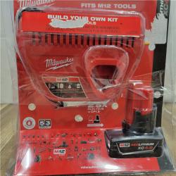 AS-IS   Milwaukee M12 12-Volt Lithium-Ion XC Battery Pack 4.0 Ah and Charger Starter Kit