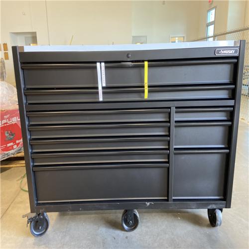 DALLAS LOCATION - Husky Modular Tool Storage 62 in. W X 24 in. D Heavy Duty Matte Black Mobile Workbench Cabinet with Stainless Steel Top