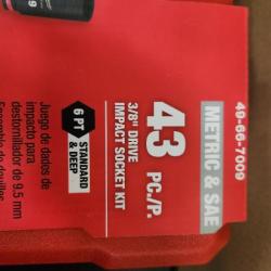 Phoenix NEW Milwaukee SHOCKWAVE 3/8 in. Drive SAE and Metric 6 Point Impact Socket Set (43-Piece) (SEALED)