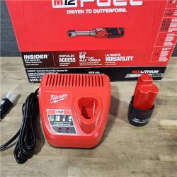 HOUSTON LOCATION - AS-IS (APPEARS LIKE NEW) M12 FUEL INSIDER 12V Lithium-Ion Brushless Cordless 1/4 in. - 3/8 in. Extended Reach Box Ratchet Kit W/ Battery, Charger