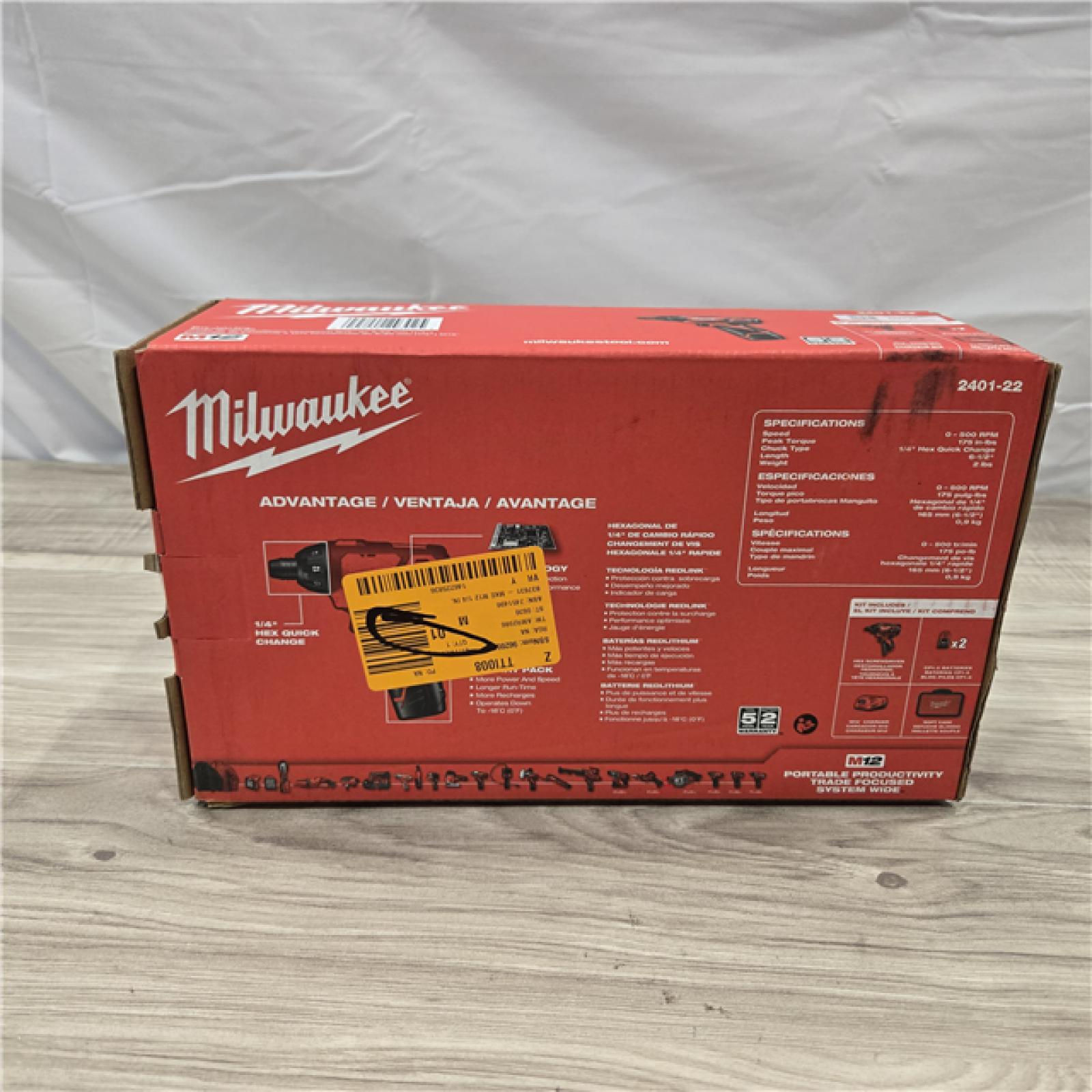 NEW! - Milwaukee 2401-22 - M12 12V Cordless Screwdriver Kit