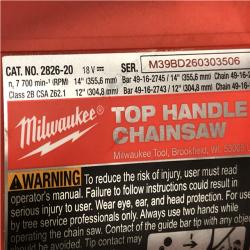 AS-IS Milwaukee FUEL 14 in. 18V Lithium-Ion Brushless Cordless Battery Top Handle Chainsaw (Tool Only)