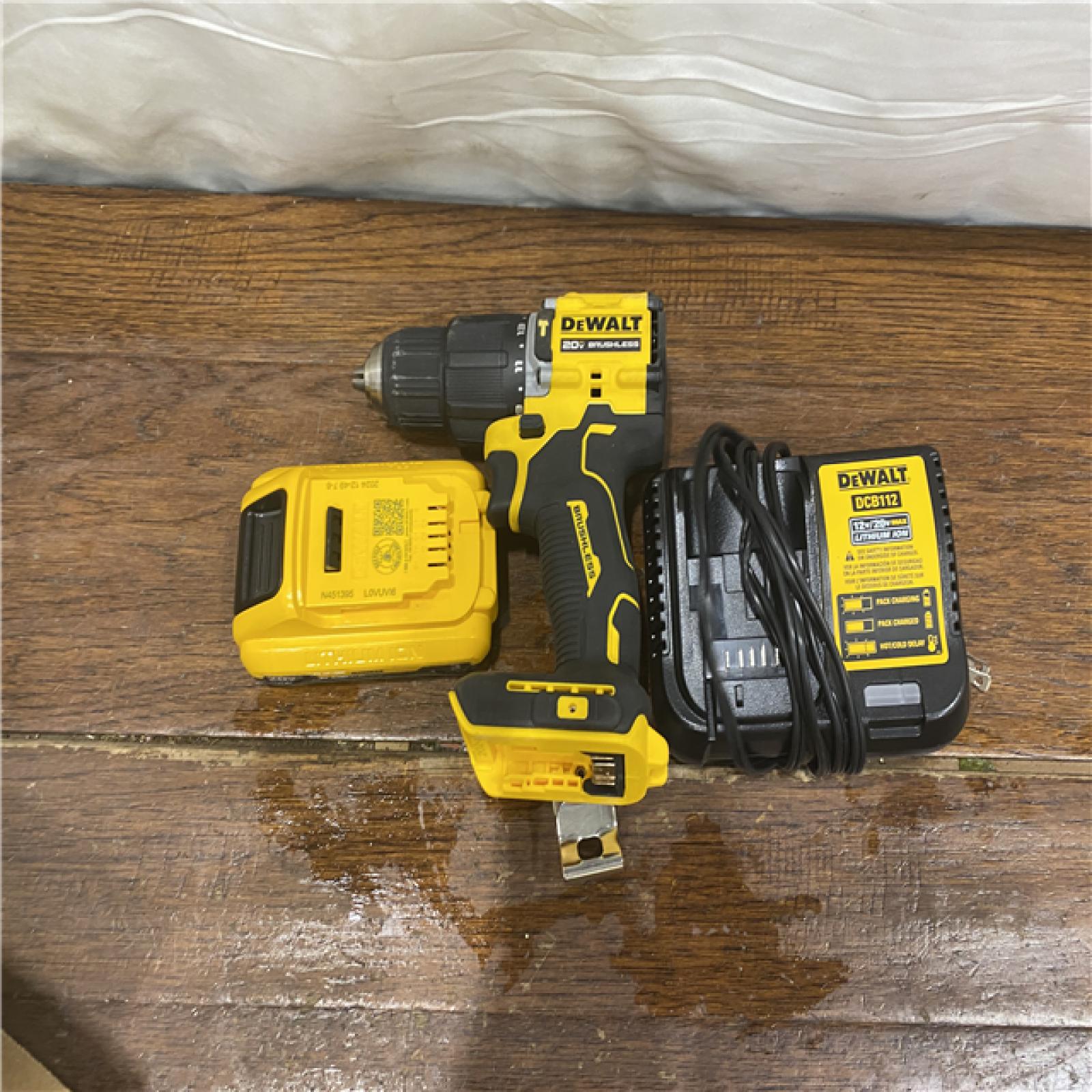 AS-IS DEWALT ATOMIC 20-Volt Lithium-Ion Cordless 1/2 in. Compact Hammer Drill with 3.0Ah Battery, Charger and Bag