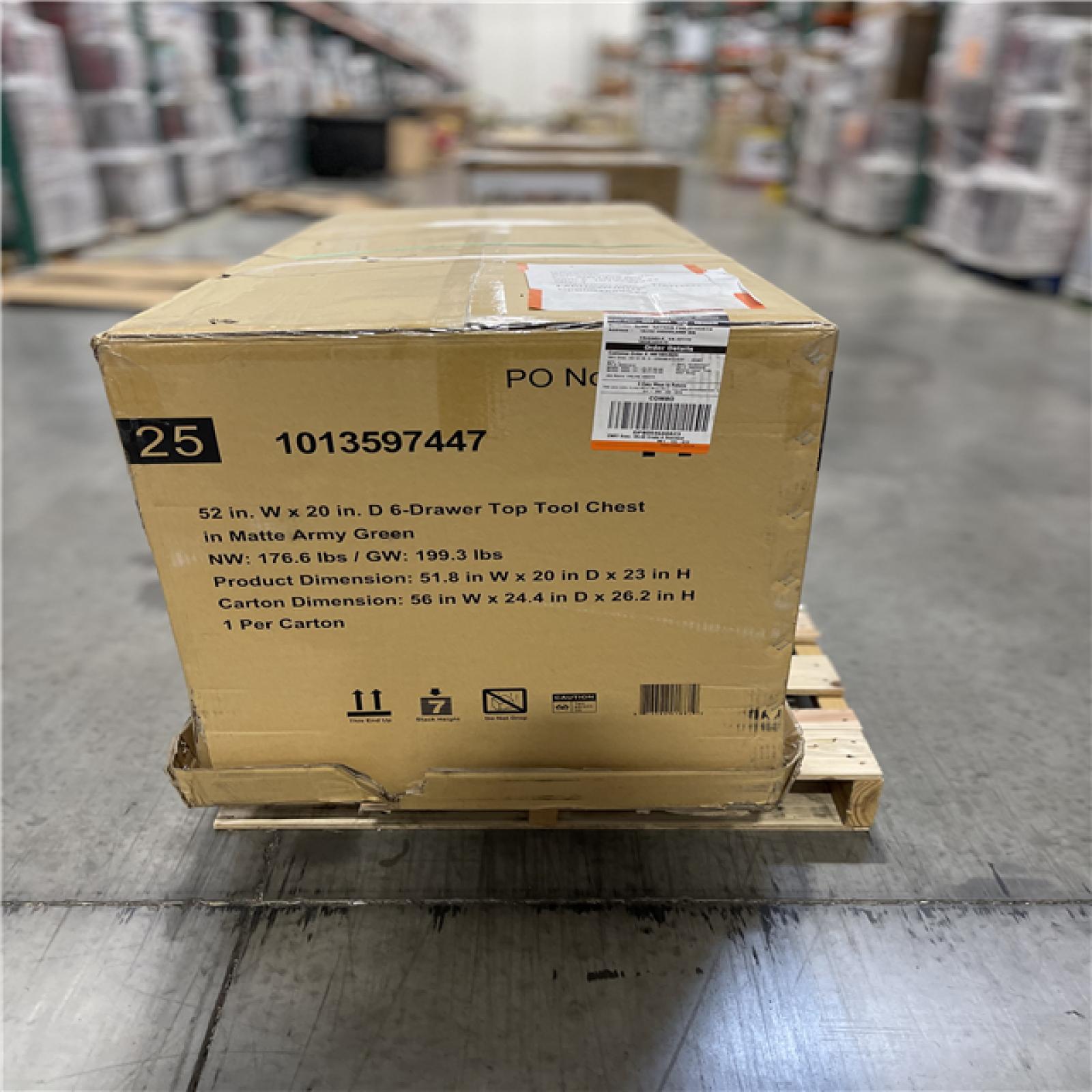 DALLAS LOCATION- NEW!- HUSKY 52 IN. W x 20 in. D 6-DRAWER TOP TOOL CHEST IN MATTE ARMY GREEN