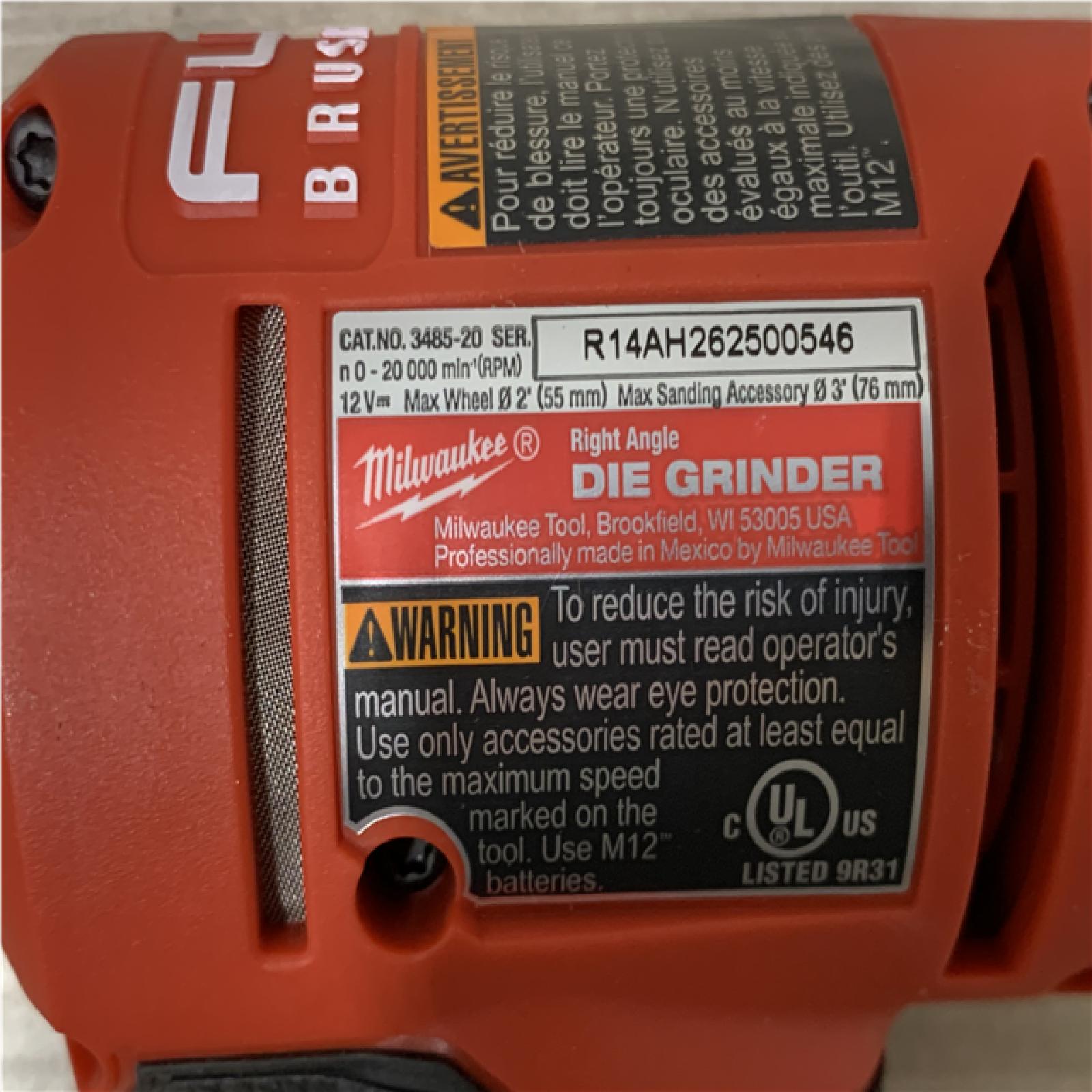 AS-IS Milwaukee FUEL 12V Lithium-Ion Brushless Cordless 1/4 in. Right Angle Die Grinder (Tool-Only)