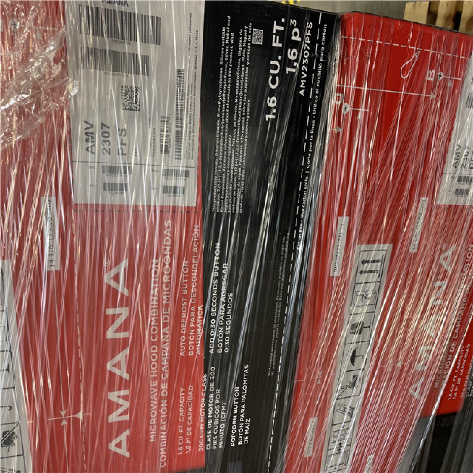 DALLAS LOCATION- NEW!- Amana 1.6 cu. ft. Stainless Steel Electric 1000-Watt Over the Range Microwave 300 Exhaust CFM PALLET (6 UNITS)