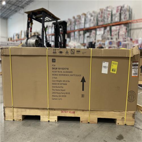 DALLAS LOCATION - AS-IS Husky 96 in. W x 24 in. D 16-Drawer Heavy-Duty Mobile Workbench with Stainless Steel Top in Matte Black