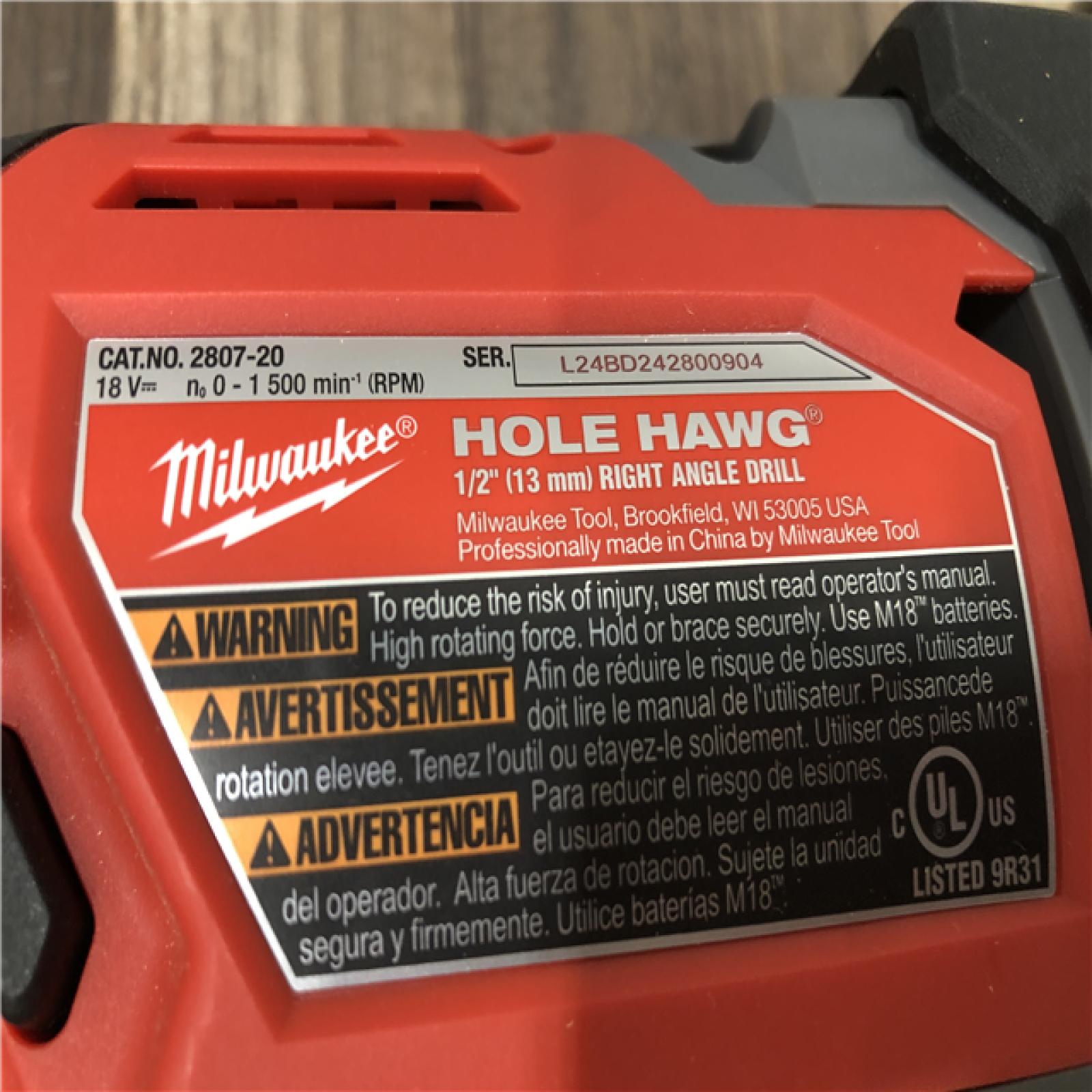 AS-IS Milwaukee FUEL GEN II 18V Lithium-Ion Brushless Cordless 1/2 in. Hole Hawg Right Angle Drill (Tool-Only)