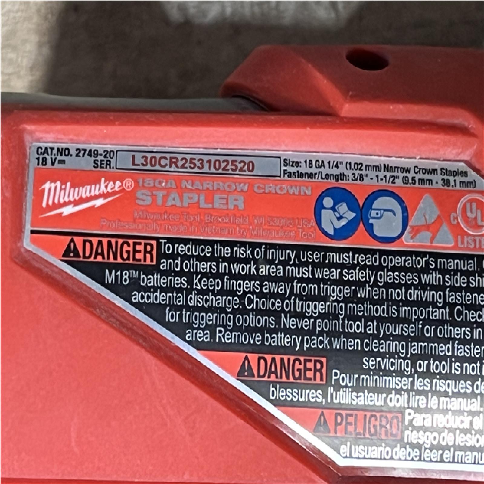 Houston Location AS-IS Milwaukee FUEL 18-Volt Lithium-Ion Brushless Cordless 18-Gauge 1/4 in. Narrow Crown Stapler (Tool-Only)