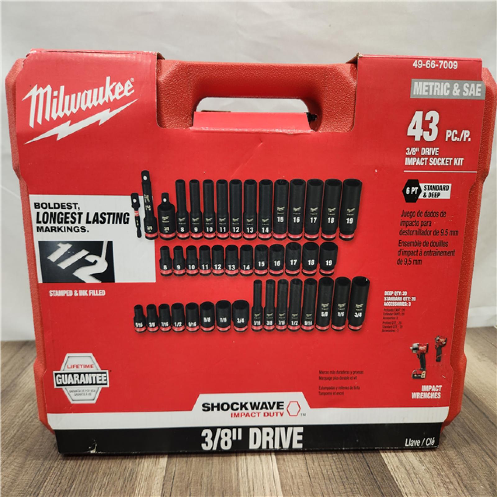 NEW- Milwaukee Tool 43 Pc 3/8 Drive Deep Socket Set - 5/16 to 3/4  8 to 19mm  6 Points