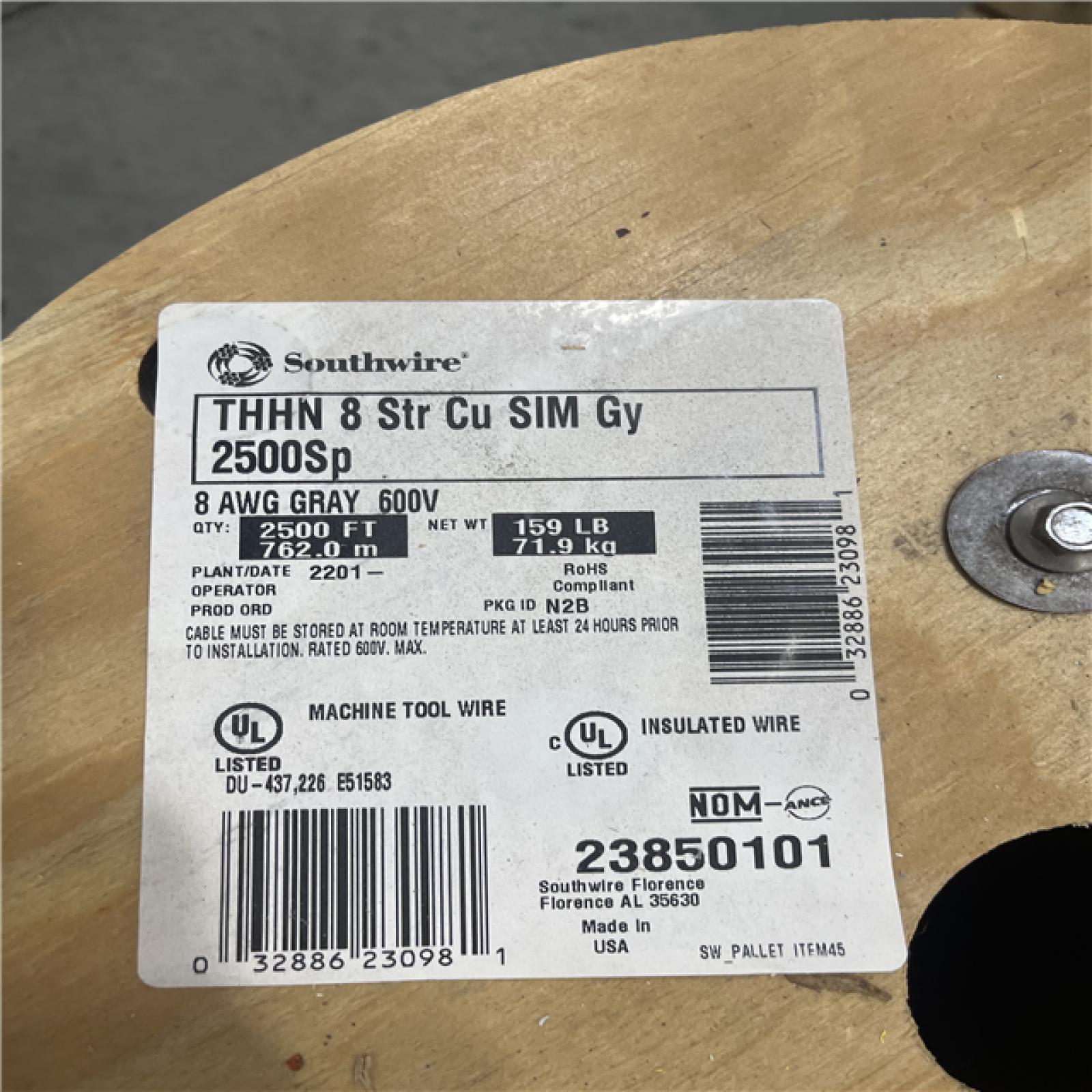DALLAS LOCATION- Southwire 2 500 ft. 8 Gray Stranded CU SIMpull THHN Wire PALLET- (4 UNITS)(SEE NOTES)