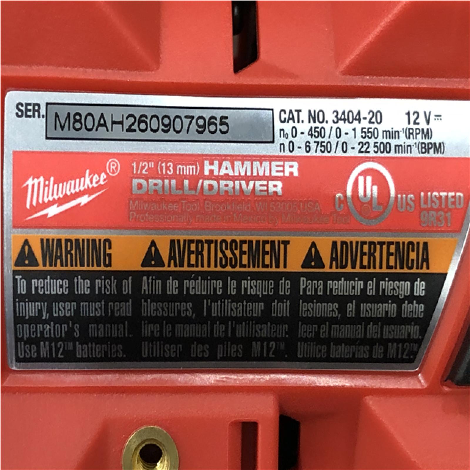 AS-IS Milwaukee FUEL 12V Lithium-Ion Brushless Cordless 1/2 in. Hammer Drill (Tool-Only)