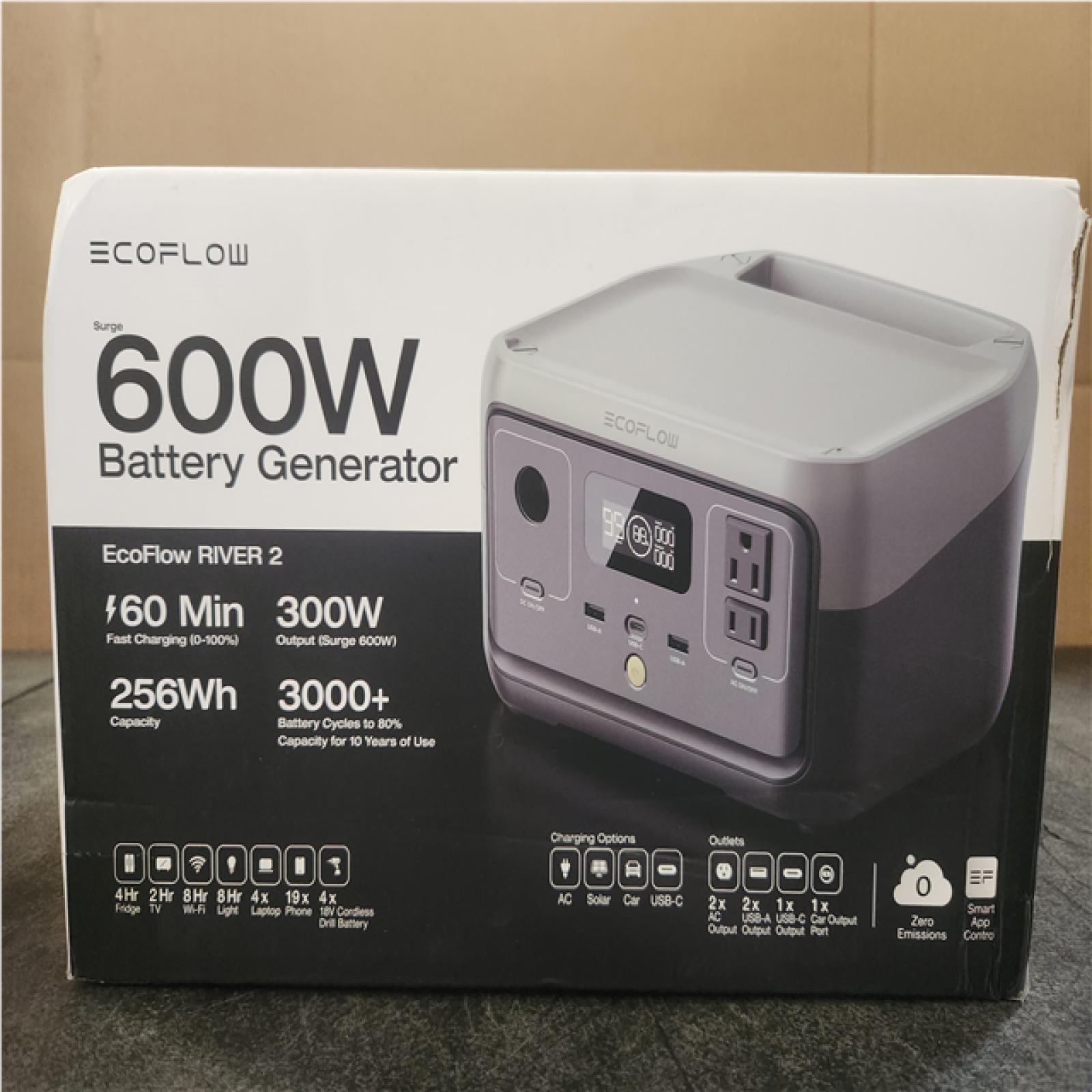 Phoenix NEW EcoFlow 300-Watt Output/600-Watt Peak Push-Button Start Battery Generator RIVER 2 LFP Battery Fast Charging for Outdoor  Camping