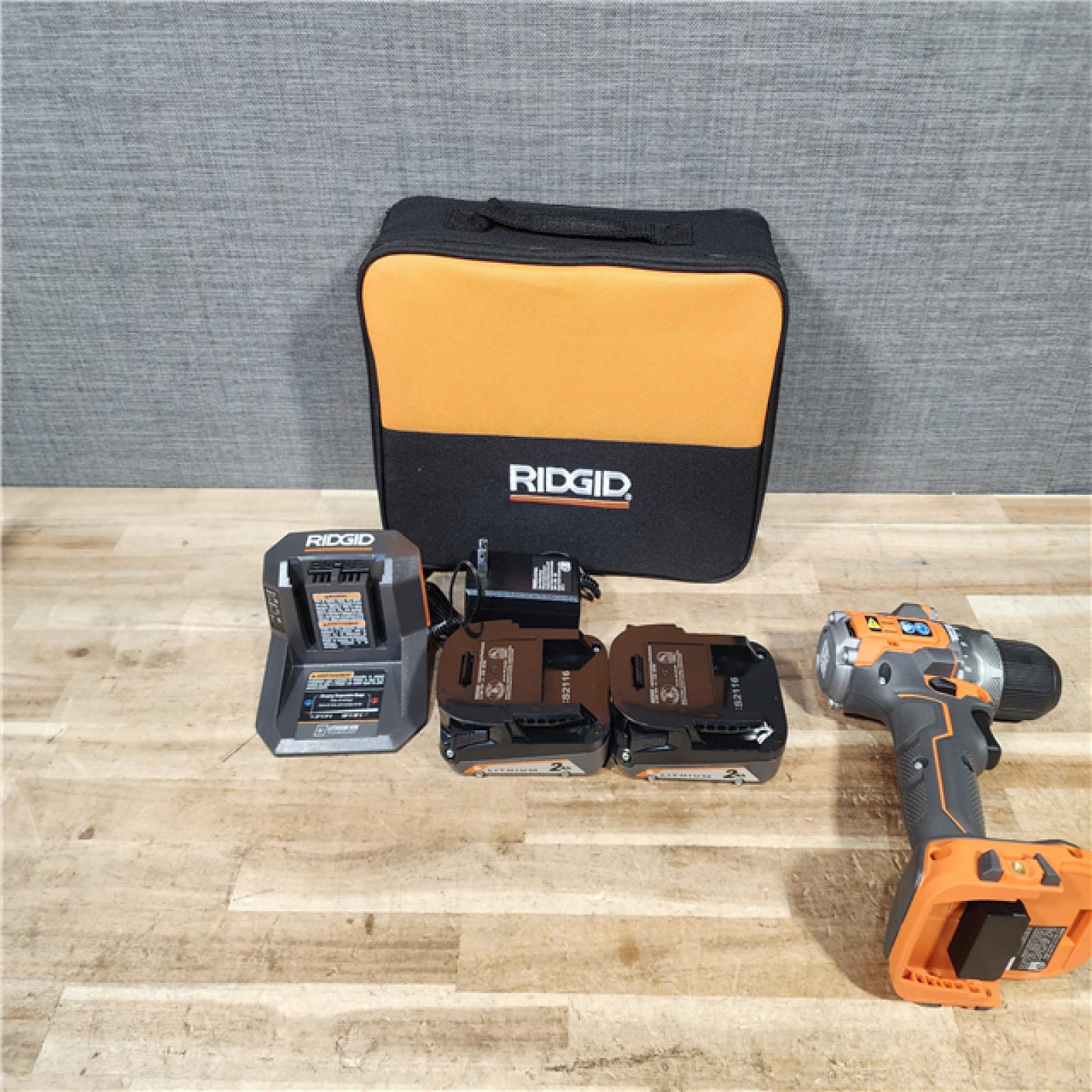 HOUSTON LOCATION - AS - IS RIDGID R8711K 18V Sub Compact Brushless 1/2 in. Hammer Drill Kit with (2) 2.0 Ah Batteries  Charger  and Bag