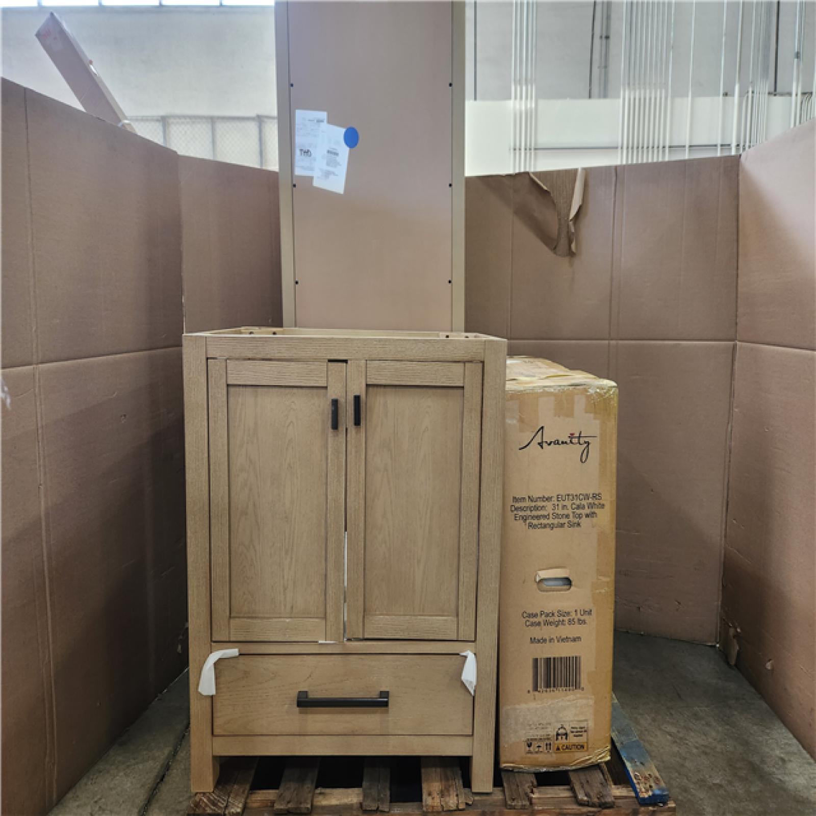 Phoenix NEW Avanity Modero 31 in. Single Sink Brushed Oak Bath Vanity with Brushed Oak Freestanding Linen Cabinet