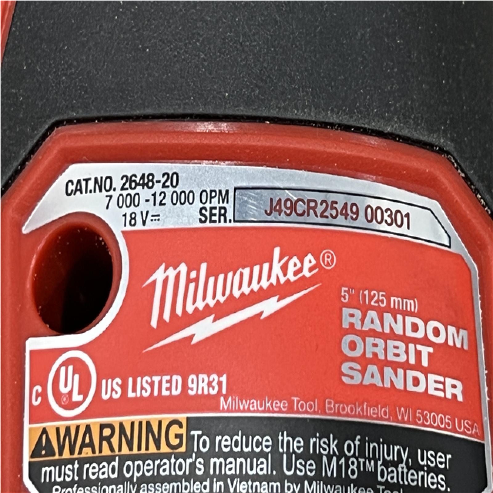AS-IS Milwaukee 18V Lithium-Ion Cordless 5 in. Random Orbit Sander (Tool-Only)