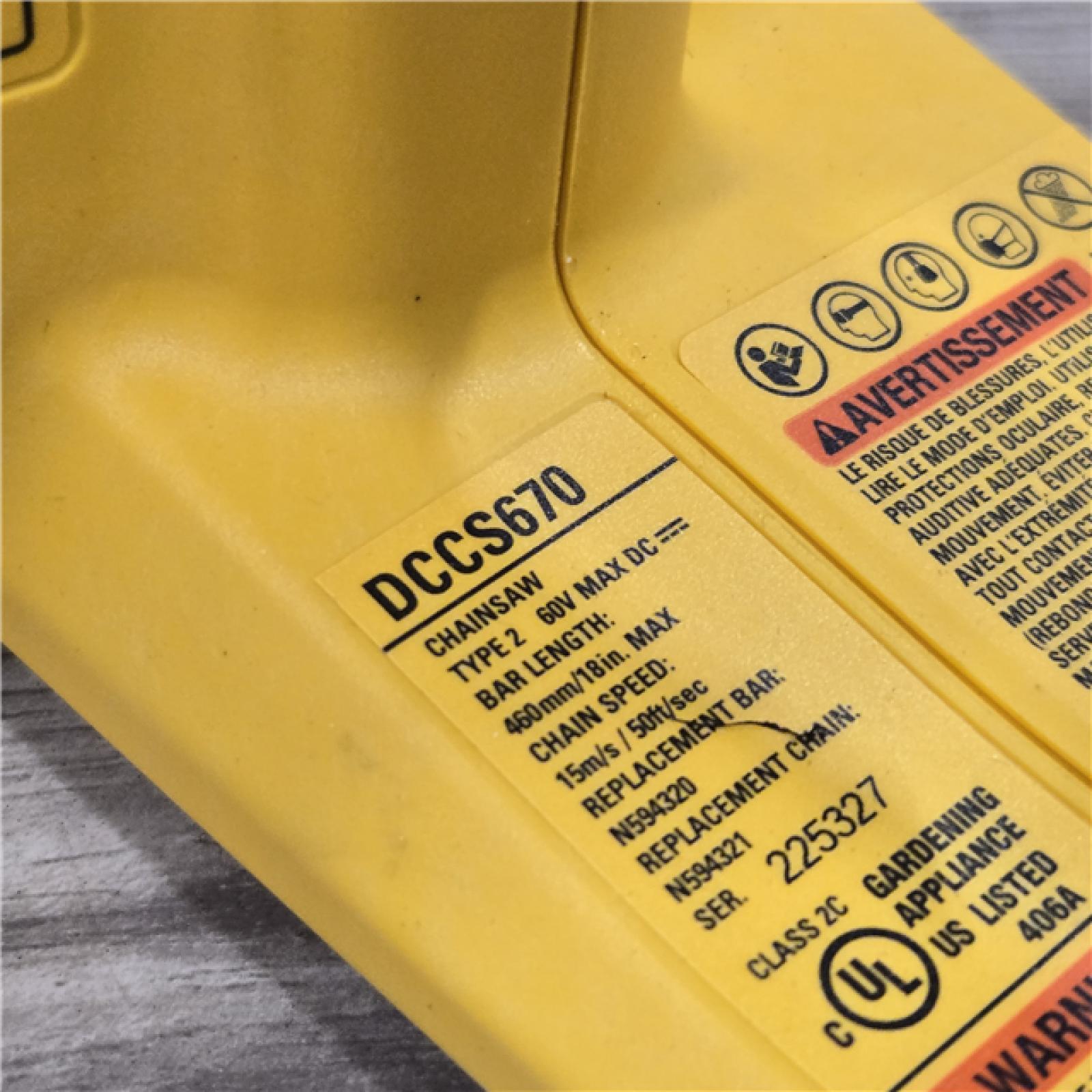 AS-IS DEWALT DCCS670B 16in Chainsaw 60V MAX - (Tool-Only)