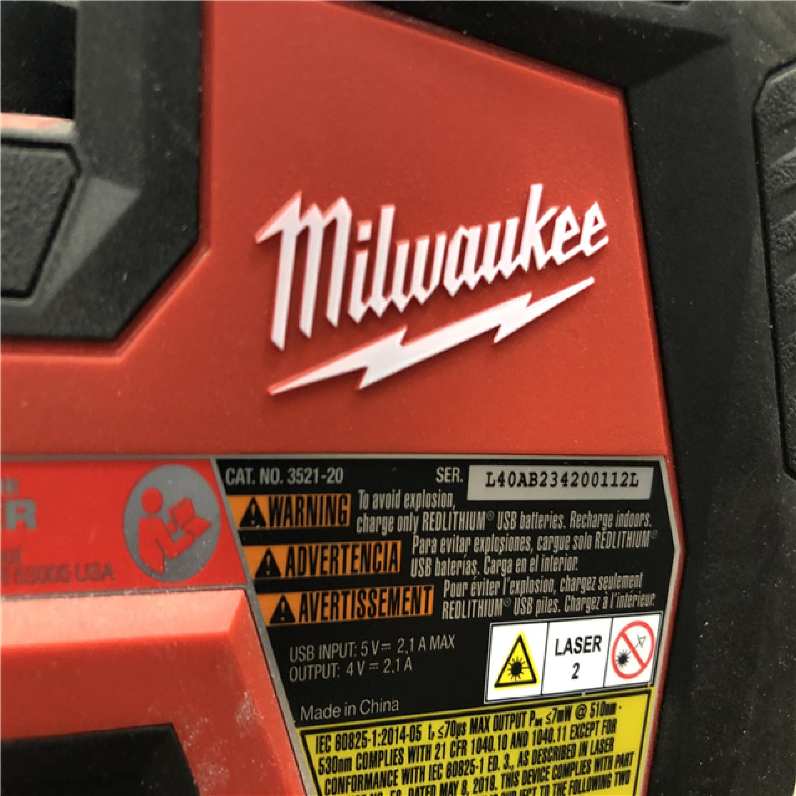 AS-IS MILWAUKEE 100 ft. REDLITHIUM Lithium-Ion USB Green Rechargeable Cross Line Laser Level (TOOL ONLY)