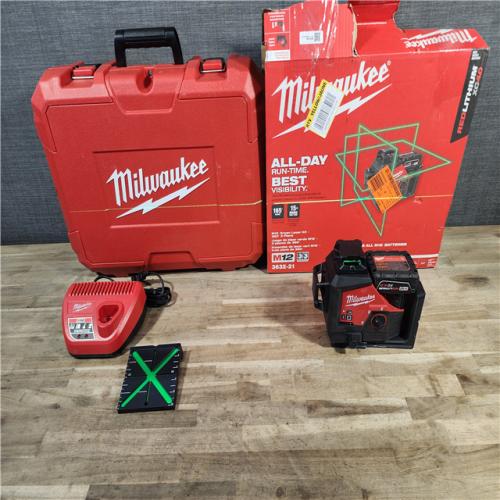 HOUSTON LOCATION - AS-IS Milwaukee-3632-21 M12 Green Beam Laser 360° 3-Plane Kit