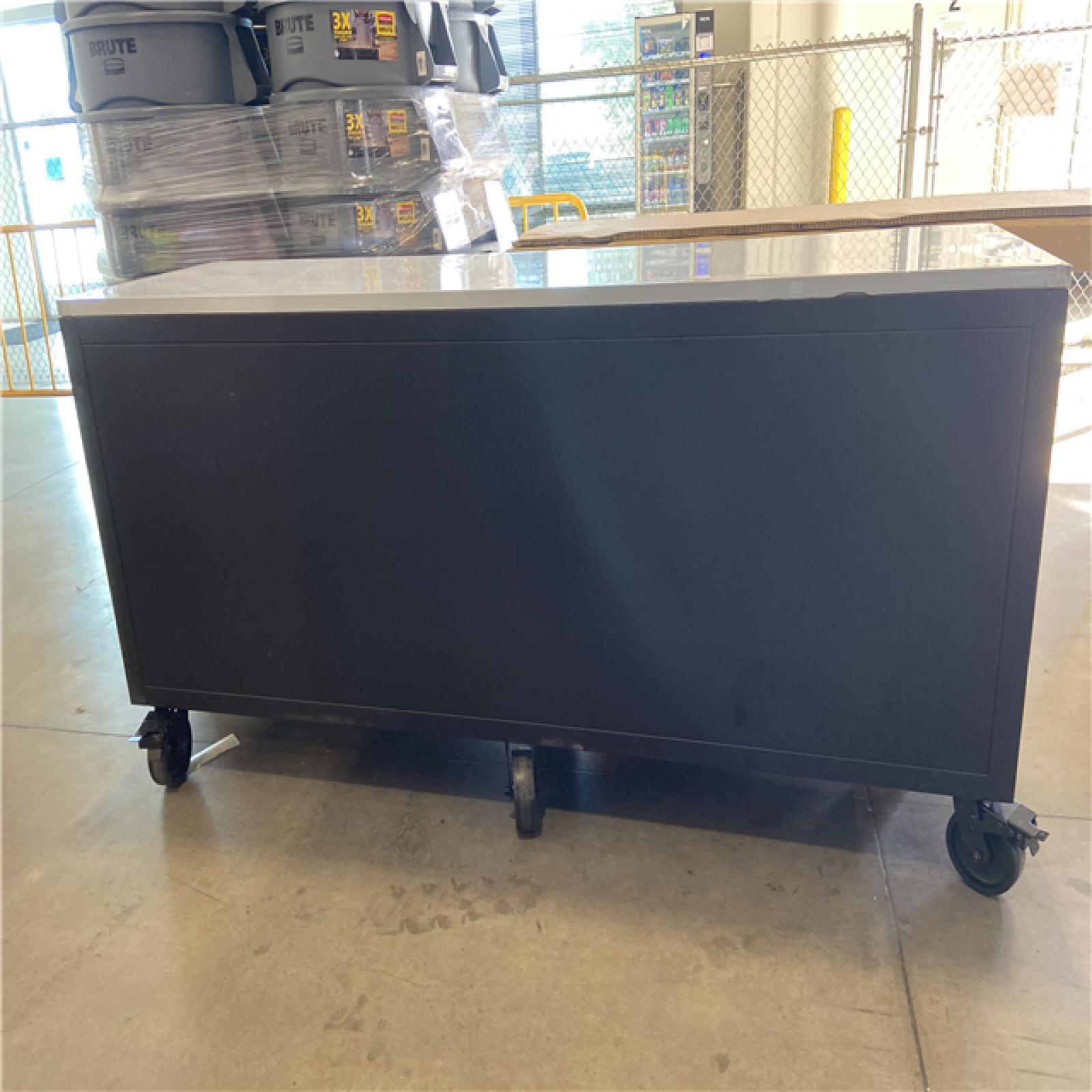 DALLAS LOCATION - Husky 84 in. W x 24 in. D 18-Drawer Heavy-Duty Mobile Workbench with Stainless Steel Top in Matte Black