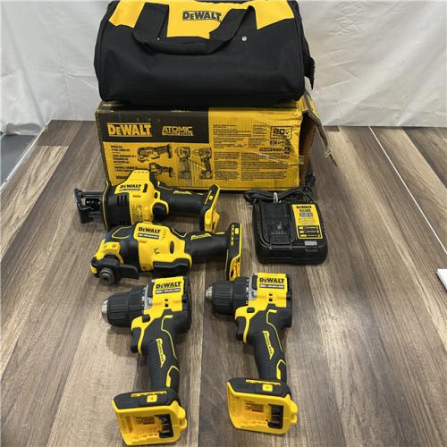 AS-IS DEWALT ATOMIC 20-Volt Lithium-Ion Cordless Brushless Combo Kit (4-Tool) with (2) 2.0Ah Batteries, Charger and Bag