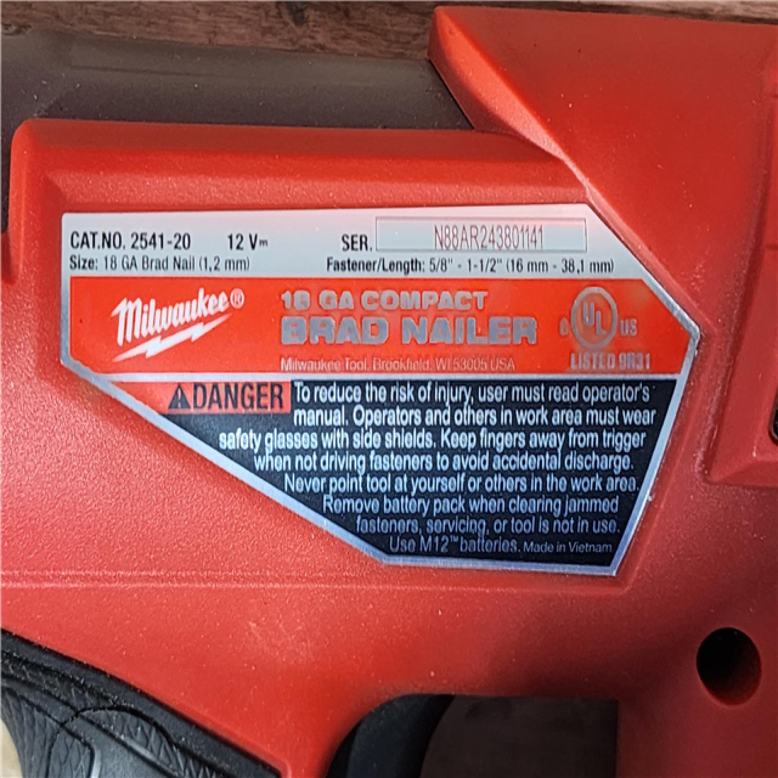 HOUSTON LOCATION - AS-IS Milwaukee  FUEL 12-Volt Lithium-Ion Brushless Cordless 18-Gauge 1-1/2 in. Compact Brad Nailer (Tool Only)