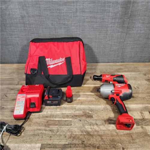 HOUSTON LOCATION - AS-IS Milwaukee 12/18V Lithium-Ion Cordless 3/8 in. Ratchet and 1/2 in. High Torque Impact Wrench with Friction Ring Combo Kit